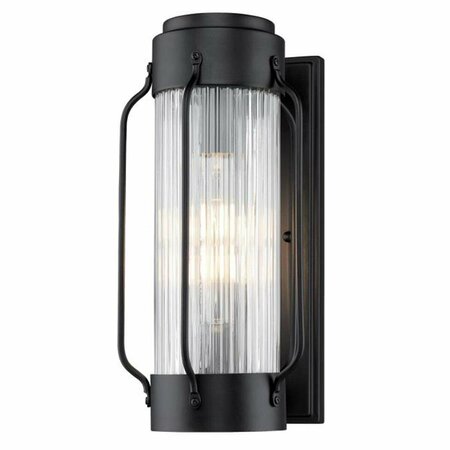 BRIGHTBOMB Textured Black Finish Clear Ribbed Glass Wall Fixture BR2690203